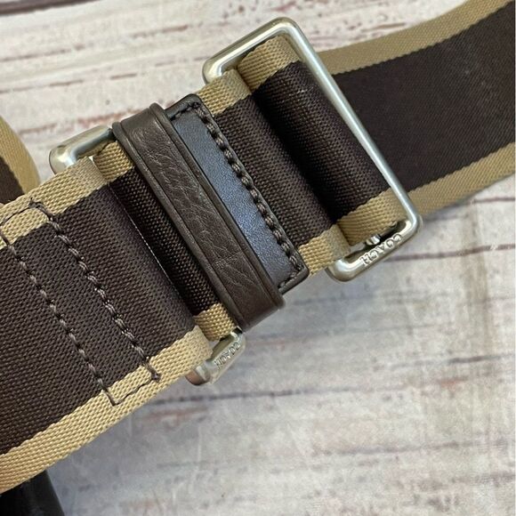 Coach Heritage Web Leather Map Messenger Bag Crossbody Brown with Striped Strap - Picture 9 of 14